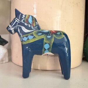 Nils Olsson Dala Horse Sweden 3” Tall Blue Hand Painted Mini Trinket